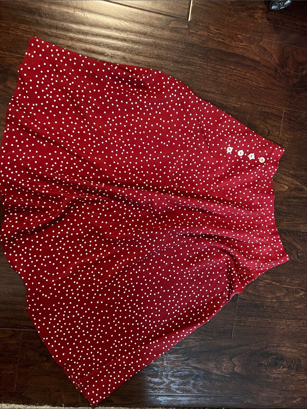Red Polka Dot Midi Skirt with Button Waist